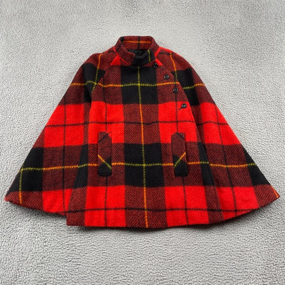 Jimmy Hourihan Jackets & Blazers - Jimmy Hourihan Cape Womens One Size Red Black Plaid Wool Irish Cloak Coat Wrap